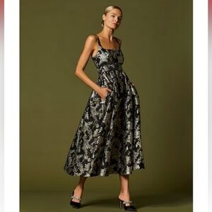 Antonio Melani Morgan Sleeveless Square Neck Jacquard A-Line Midi Dress